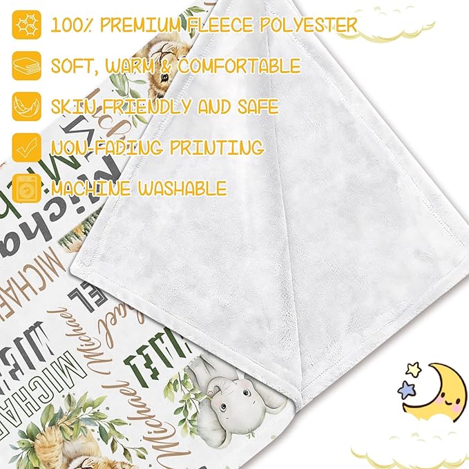Personalized Baby Blanket - Custom With Name for Girls and Boys, Super Soft Plush Fleece, Personalized Gifts for Newborn