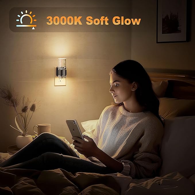 JandCase Night Light, Night Lights Plug into Wall,2 Pack 3000K LED Nightlight with 0-100LM Adjustable Brightness, Automatic Night Light Plug in with Light Sensor for Bathroom Hallway Room Decor