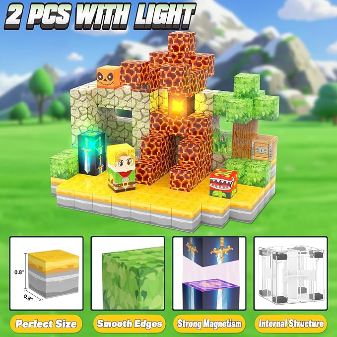 200PCS Magnetic Blocks - Light Up Magnetic Building Blocks Magnet Block Cubes Forest Set, STEM Sensory Stacking Toys for Kids Boys Girls Ages 3 4 5 6 7 8-12 Holiday Christmas Birthday Gifts