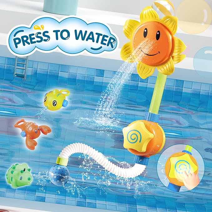 Bath Toys for Kids Ages 3-5, Bathtub Toy with Slide Track and Shower Head, Fishing Floating Toy with No Hole Dinosaur, Bathtub Toys for Kids Ages 4-8