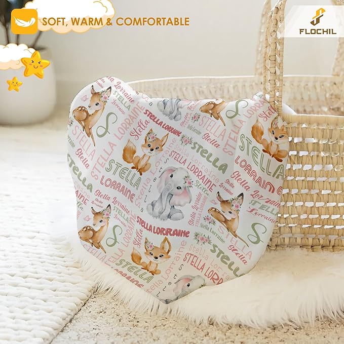 FLOCHIL Personalized Baby Blanket for Girls, Custom Baby Blanket with Name, Customized Baby Products, Gift for Baby, Newborn, Baby Shower (Monogram 2)
