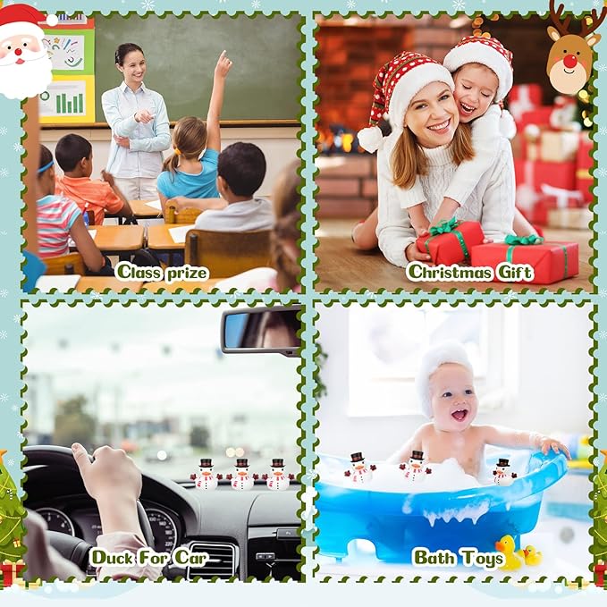 Yaomiao 24 Pcs Christmas Rubber Ducks Bulk Rubber Ducks Bath Toys Christmas Stocking Stuffers Snowman Decorations with Card Xmas Duck Gifts for Xmas Party Favors