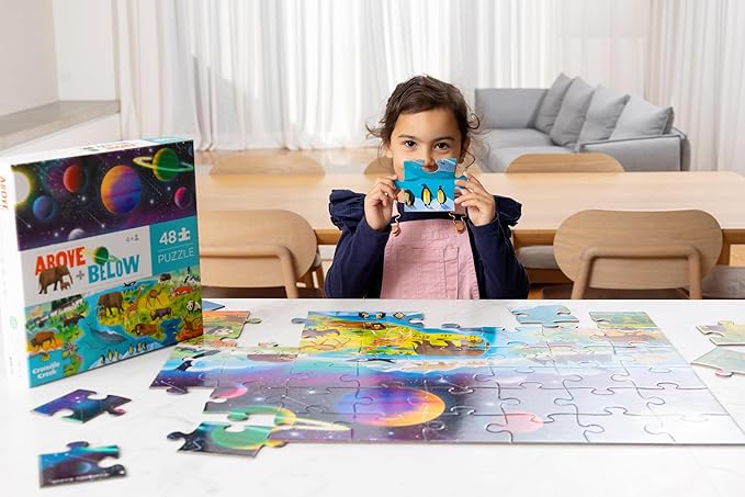Crocodile Creek Above + Below 48-Piece Jigsaw Floor Puzzle - Fun Floor Puzzles for Kids Ages 4-8 - Earth & Space - 27 x 20 inches Finished