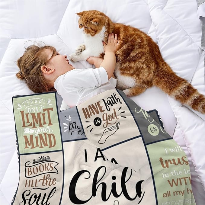 Personalized Baby Blanket with Name Christian Gift - Plush Baptism Blanket with Scripture Quote Swaddle Bible Verse for Newborn Boys Birthday Christmas Christening Godchild