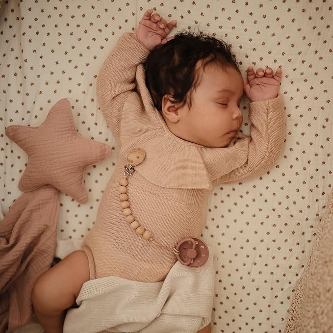 FRIGG Moon Natural Rubber Baby Pacifier | Made in Denmark | BPA-Free (Blush/Cream, 6-18 Months) 2-Pack