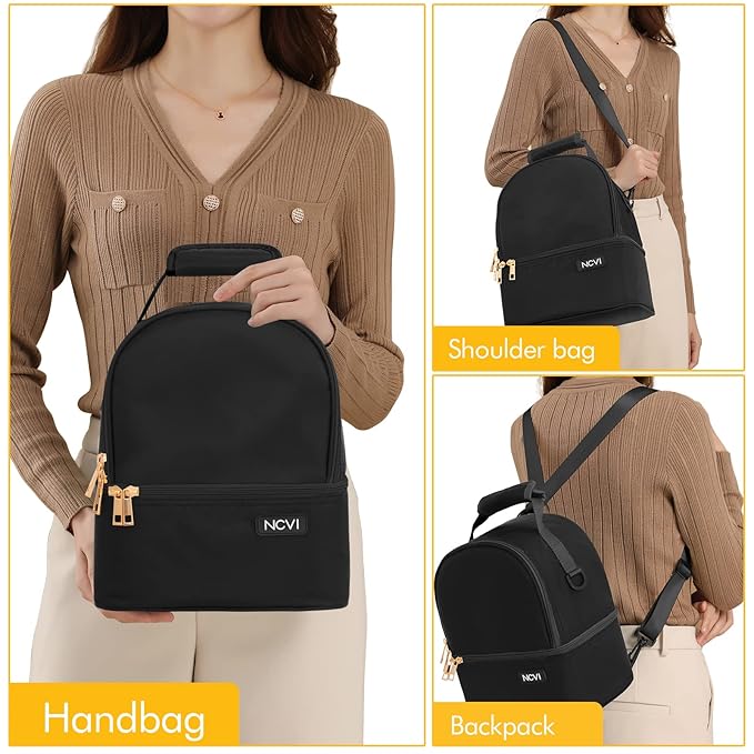 NCVI Breastmilk Cooler Bag with 2 Ice Pack, Breast Pump Bag with Cooler Fits 6 Bottles, Double Layer Breast Milk Baby Bottle Cooler Bag, for Travel, Nursing Mom Daycare, Work, Picnic (Black)