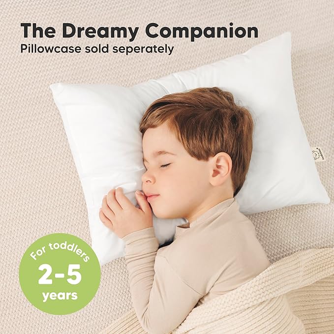 KeaBabies 2-Pack Toddler Pillow 13x18 - Soft Organic Cotton Kids Travel Bed Pillows for Sleeping, School, Nap, Machine Washable, Toddlers 2 to 5, Pillowcase Sold Separately (Soft White)