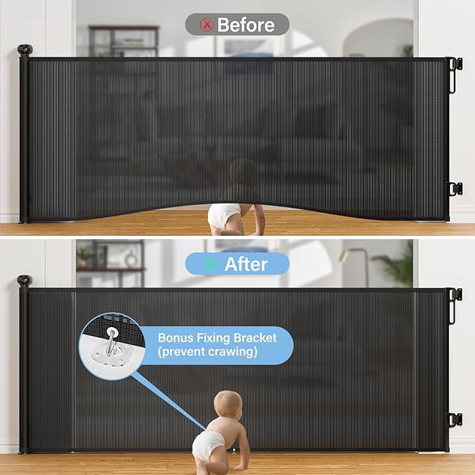 PRObebi Retractable Baby & Dog Gate - Extends to 110" Wide, 34" Tall, for Stairs, Doorways, Hallways, Outdoor, Deck, Porch