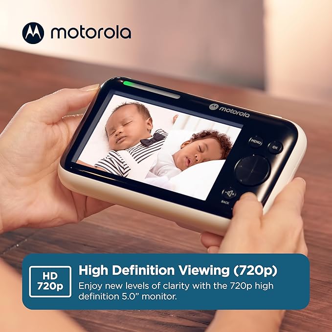 Motorola Nursery Video Baby Monitor with 2 Cameras, 5" Screen HD, No WiFi, Wall Mount, Long Range, 2-Way Audio, Temperature Sensor, Motorized, Lullabies, Cry Detection, PIP1610-2 HD