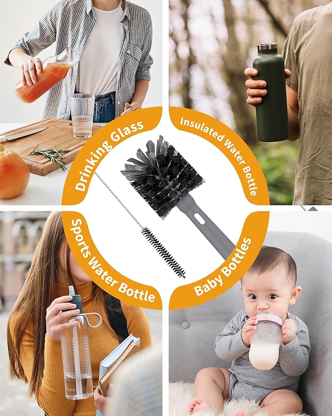 MR.SIGA Water Bottle Brush and Straw Cleaner Brush, Long Handle Bottle Cleaner Brush, 2 in 1 Bottle Cleaning Brush for Sports Bottles, Baby Bottles, Mugs, Straws