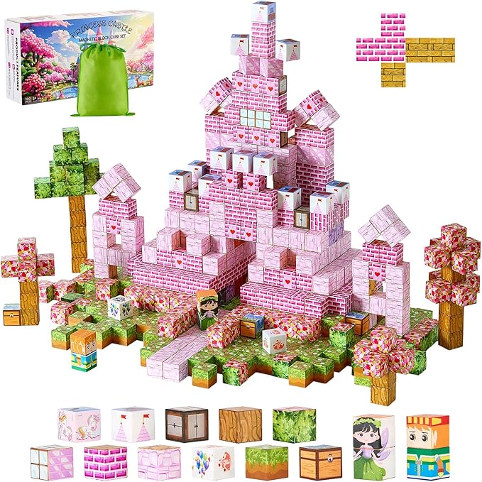 VEVOR Magnetic Blocks, 100 PCS Princess Castle Set, Magnetic Building Cubes for Kids, STEM Montessori Sensory Toys for Christmas Birthday Gift, Construction Stacking Toy for 3+ Years Old Boys & Girls