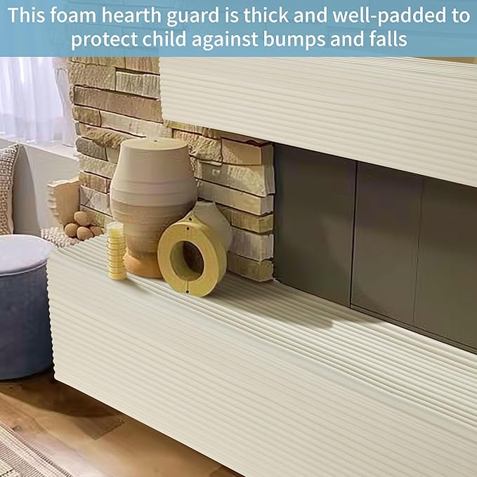 MABOZOO 8'' Extra Wide Seat Edge Cushion, 13.1 FT Length Foam Fireplace Cushion Soft Hearth Guard Bumper Pad Child Proof Padding Hearth Pad Edge Protector, Fireplace Baby Proofing for Baby (Cream)