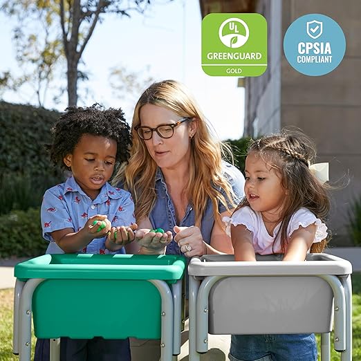 ECR4Kids 2-Station Sand and Water Adjustable Play Table, Sensory Bins, Grey/Emerald