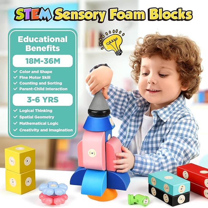 Joyfresh Foam Magnetic Blocks for Toddlers, 100pcs,Big Building Block for Kids 2 3 4 5 Years Old, Soft EVA Blocks Toys Gifts for Boys Girls