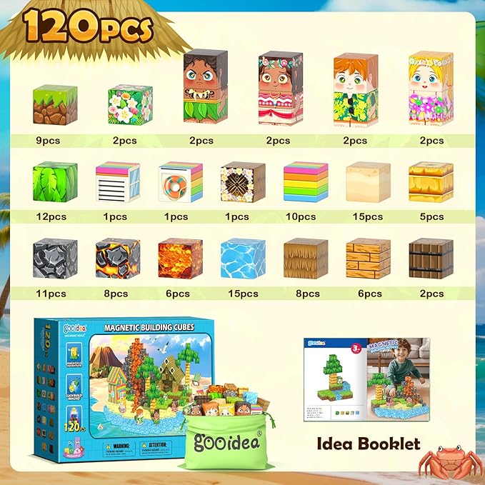 Magnetic Blocks - 120PCS 1“ Magnetic Building Blocks Kids Toys for Age 3-5 4-8 5-7 8-12, Stacking Mine Magnet World Craft Cubes for Kids, Educational Toys Christmas Birthday Game Gifts for Boys Girls