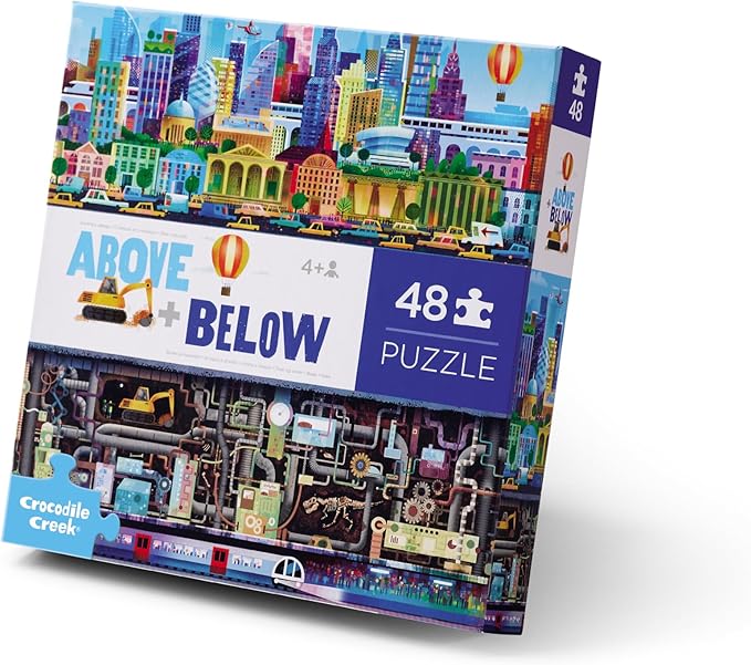 Crocodile Creek Above + Below 48-Piece Jigsaw Floor Puzzle - Fun Floor Puzzles for Kids Ages 4-8, Big City