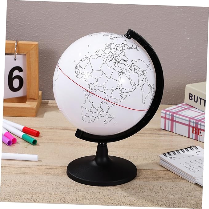 White Globes with Stand, Diy Color Your Own World Globe Blank Earth World Map Unfinished Erasable Painting Model Learning Interactive Geography