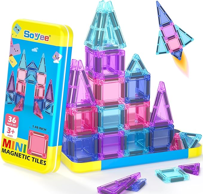 Magnetic Tiles Toddler Toys Travel Essential Games Magnet Building Blocks STEM Sensory Educational Toys for 3 4 5 6 7 8+ Year Old Boys Girls Christmas Birthday Gifts