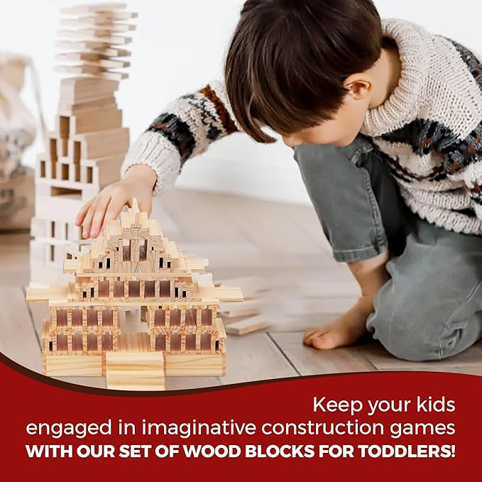 OWT Wooden Building Planks for Kids | 100 Piece STEM Construction Blocks Set for Creative Play | Educational Wood Building Toys for Boys and Girls Ages 3+ | Architecture, Engineering & Learning Fun