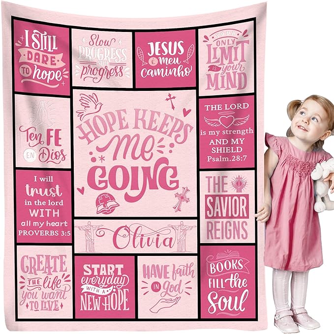 Personalized Baby Blanket with Name - Christian Gift for Plush Baptism Swaddle, Scripture Quote, Bible Verse for Newborn Girls - Birthday, Christmas, Christening, Godchild Gift