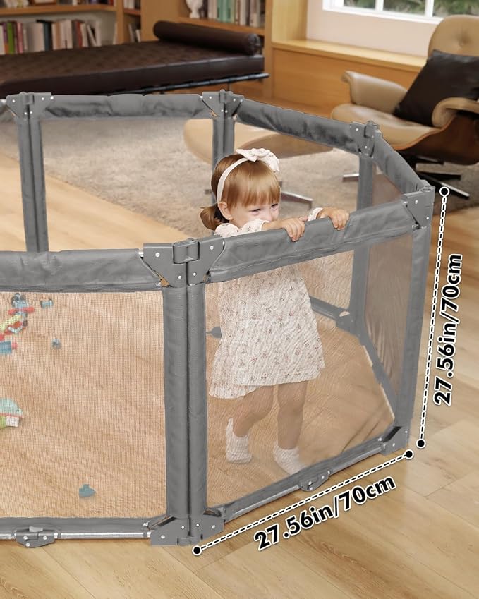 Extra Wide Baby Gate Playpen with Heat-Resistant Mesh,3 Panel Foldable Baby Fence,Indoor/Outdoor Safety Barrier,Dog Playpen & Fireplace Gate Gray