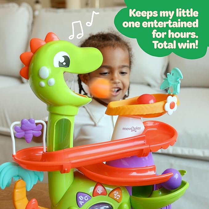 Move2Play, Air-Powered Dinosaur Ball Popper | 30+ Songs, Sayings, & Lights | Baby & Toddler Toys Ages 6 7 8 9 10 12+ Months | Boy & Girl Gift for 1, 2+ Year Olds | Birthday Present