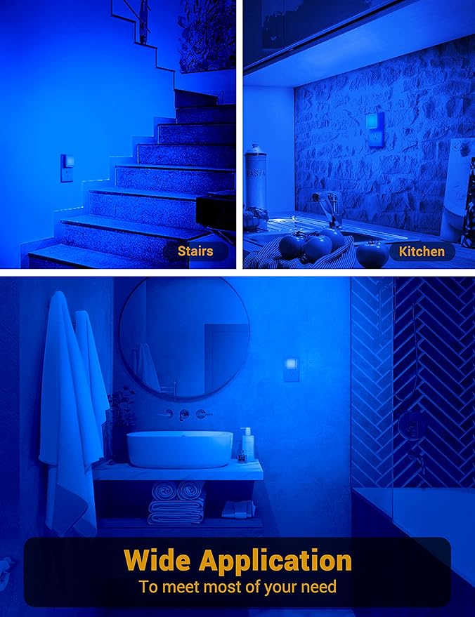 Blue Night Light,JandCase Blue Nightlight[2 Pack],0.3 Watt LED Night Light with Dusk-to-Dawn Light Sensor,Plug in Nitelight for Gaming Room,Bedroom,Corridor,Hallway,Non-dimmable