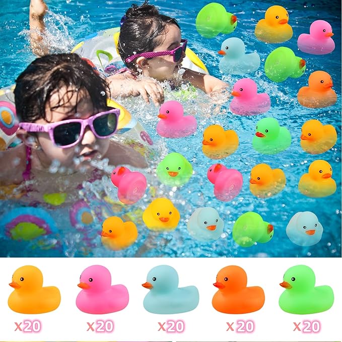 100 Pack Multicolor Mini Rubber Duck Bath Toy Colored Little Ducks