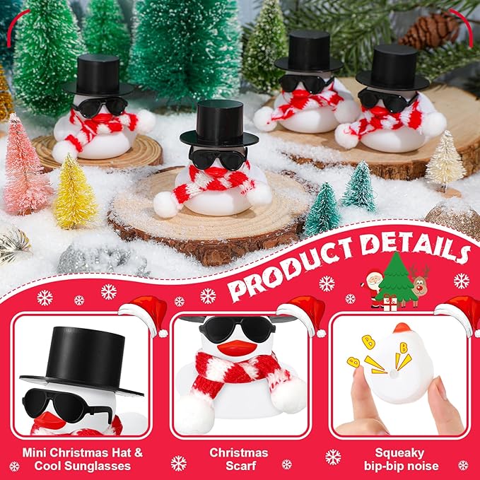 Syhood 24 Sets Christmas Mini Rubber Duck Bulk with Sunglasses Scarf Hats and Adhesive Dots Duckies Bath Toy Xmas Decor for Christmas Winter Gift Cruise Birthday Party (Top Hat)
