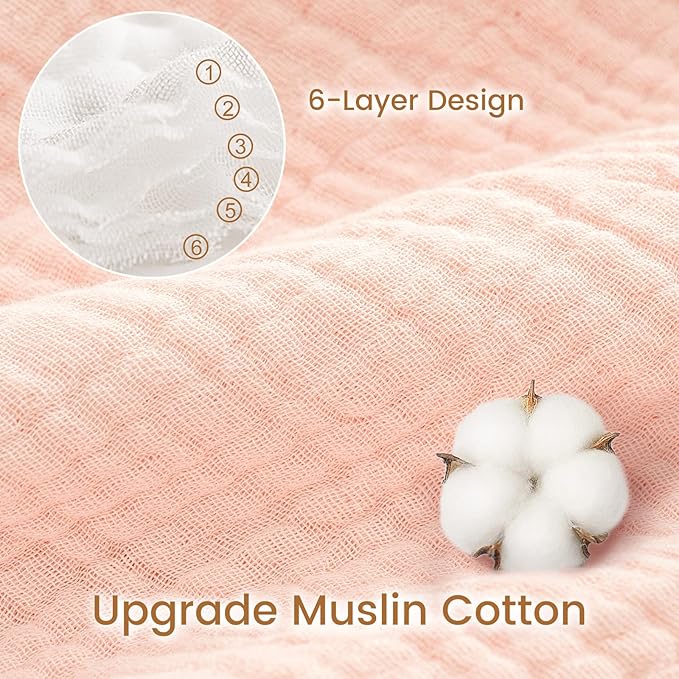 david's kids 2 Pack Hooded Baby Towels, Large 32"x32", 6 Layer 100% Muslin Cotton Absorbent Girl Bath Towel for Newborn, Infant and Toddler. Soft and Breathable Baby Essentials, Pink Floral&Rose