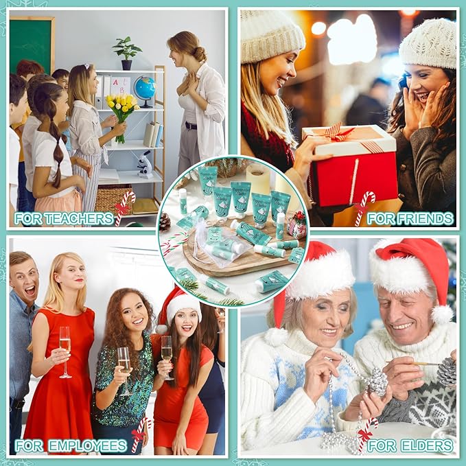 24 Sets Hand Cream and Lip Balm Gift Bridal Baby Shower Party Supply Travel Size Hand Lotion and Lip Balm Bulk with Organza Bag and Tag Wedding Baby Shower Party(Mint,Peppermint Mocha)