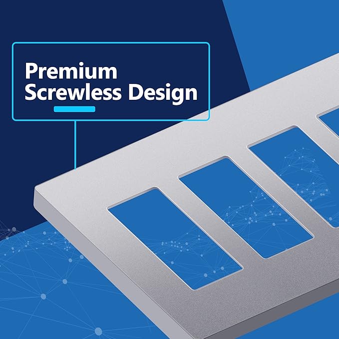 LIDER Matte Finish Decorator Switch Cover, Screwless Wall Plate, Mid-Size 4-Gang 4.88" x 8.58", Unbreakable Polycarbonate Thermoplastic, UL Listed, LSWP-34M-SV, Silver