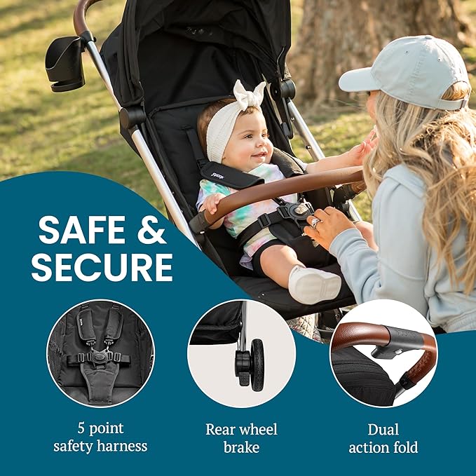 Bombi Bēbee V2 Lightweight Baby Stroller - Premium Vegan Leather, One-Hand Fold, Infinite Recline, Aircraft-Grade Aluminum Frame, XXL Canopy, and Ample Storage Umbrella Stroller - Hunter Green