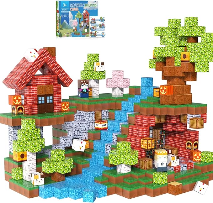 200PCS Magnetic Building Blocks for Kids, Magnet Cubes STEM Educational Magnet Stacking Toys for Age 3-5 4-8 8-12, Sensory Play Montessori Toys for Boys and Girls, Creative Construction Forest