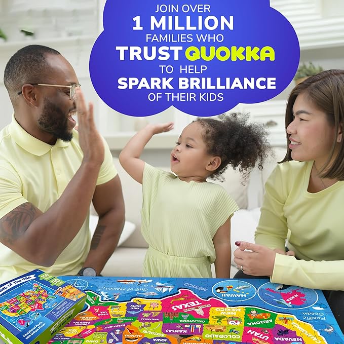 QUOKKA Puzzles for Kids Ages 8-10 - 150 Pcs Jigsaw Puzzles for 6-8 Year Olds - 400+ Facts on 50 Double - Sided Flashcards - Learn USA Education Activity Gift - Shaped Puzzle for Toddlers 4-6