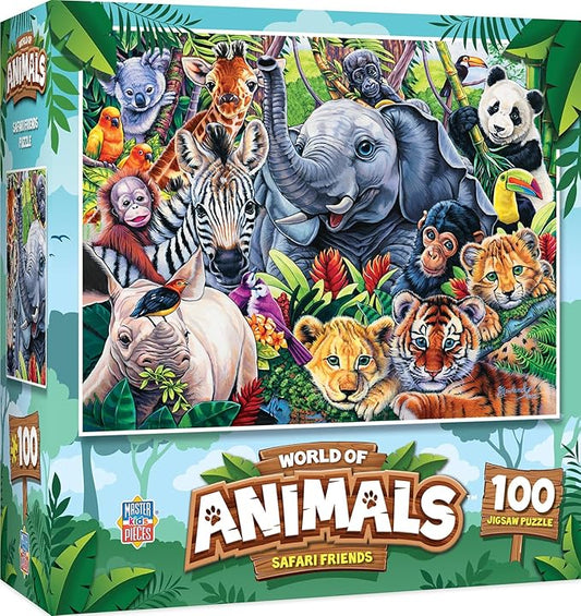 MasterPieces Safari Friends 100 Piece Kids Jigsaw Puzzle - Wildlife Adventure - 11.5"x15"