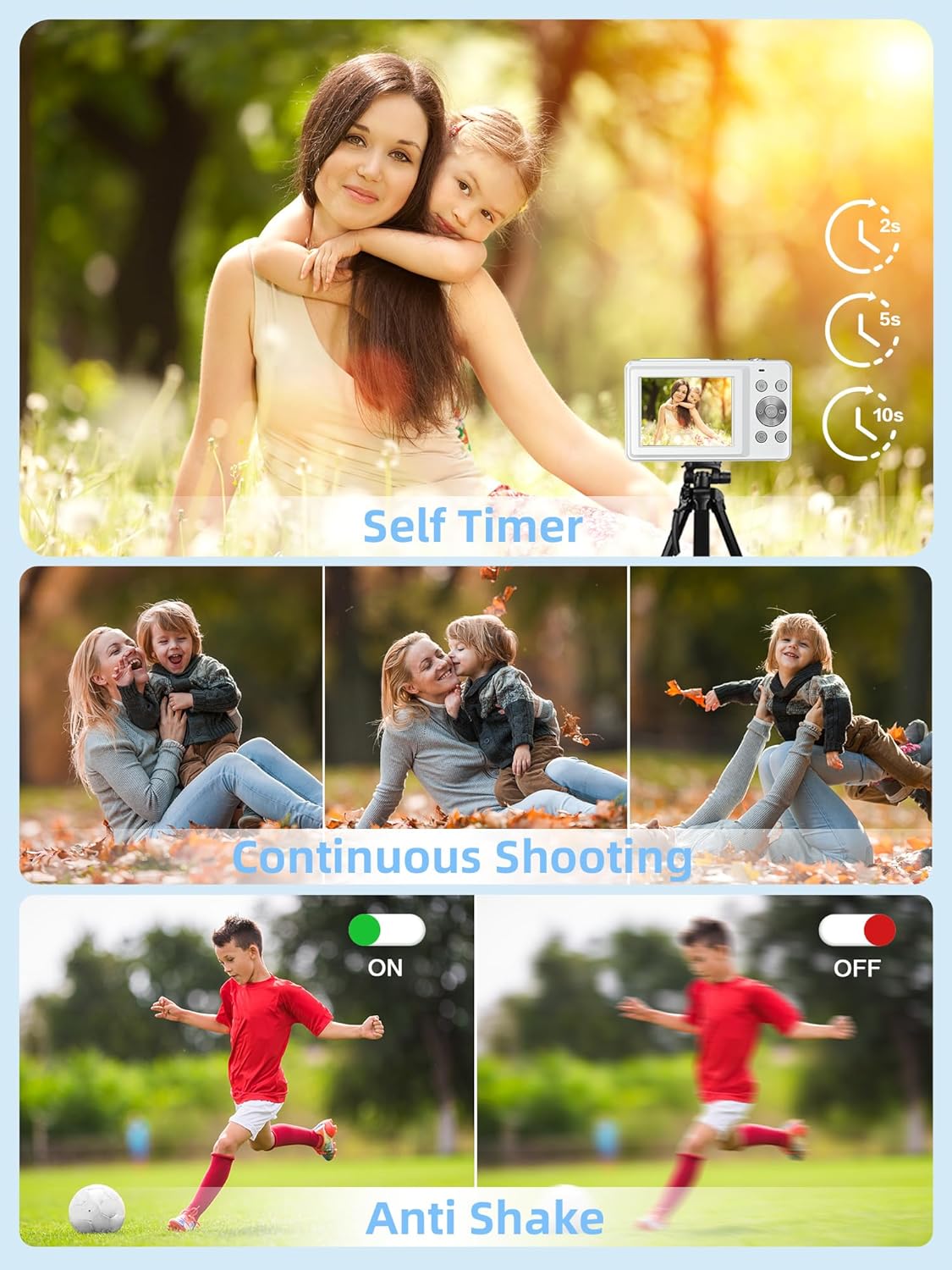 Digital Camera for Kids and Starters, FHD 1080P Point and Shoot Camera with 32GB Card 16X Zoom Anti Shake, Gift for Boys Girls Kids, White