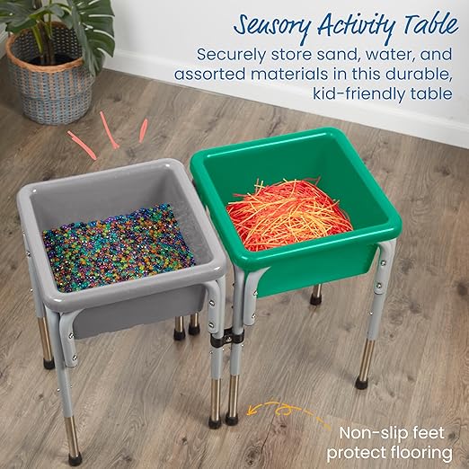 ECR4Kids 2-Station Sand and Water Adjustable Play Table, Sensory Bins, Grey/Emerald