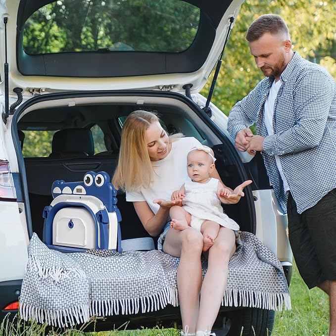Collapsible Baby Bathtub for Newborn, Foldable Baby Bath Tub with Thermometer & Soft Floating Cushion & Drain Hole, Portable Travel Infant Bath Tubs for Newborns to Toddlers 0-36 Months Boy,NavyBlue