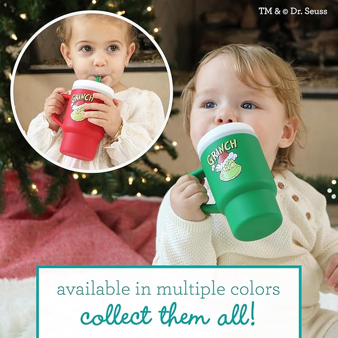 Infantino My 1st Tumbler, Silicone Sippy Cup with Straw & Handle, Spill-Resistant Baby Cup for On-the-Go, BPA-Free Transition Bottle, Grinch Green
