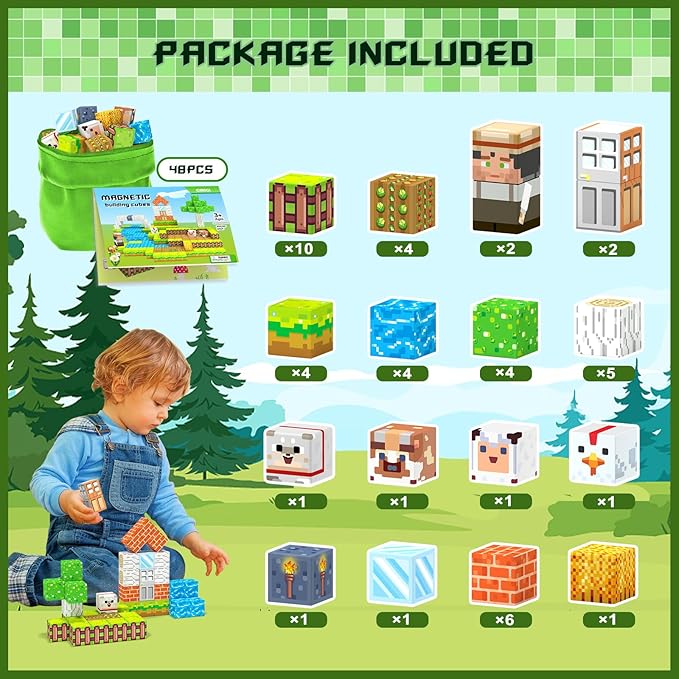 Magnetic Blocks,Creative Building Toys for Kids, STEM Sensory Toys for Ages 3-5, 5-7, 8-13, Christmas Birthday Gifts for Boys & Girls