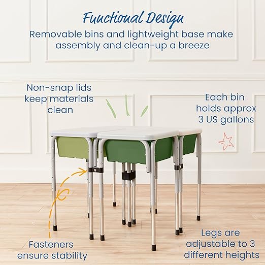 ECR4Kids 4-Station Sand and Water Adjustable Play Table, Sensory Bins, Fern Green/Hunter Green