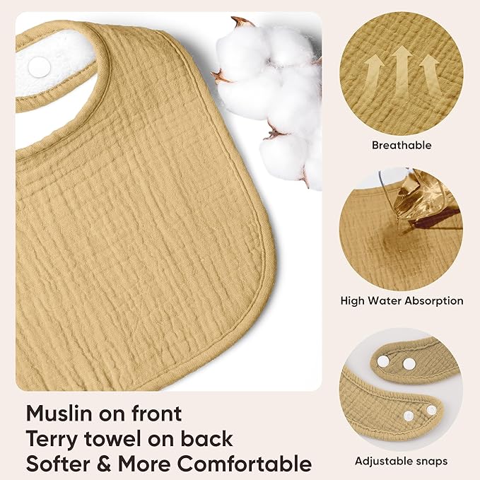 Bearmoss Muslin Baby Drooling Bibs 8 Pack, 100% Cotton Square Adjustable Bandana Bibs Gift for Baby Girls Boys Teething Drool