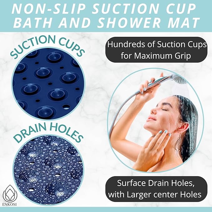 ENKOSI Bath Mat - Large Non Slip Bathtub & Shower Mat - Extra Long 40 x 16 Inch Bathroom Mats for Tub Nonslip Anti Slip Bathmats (40x16 Navy 1-Pack)