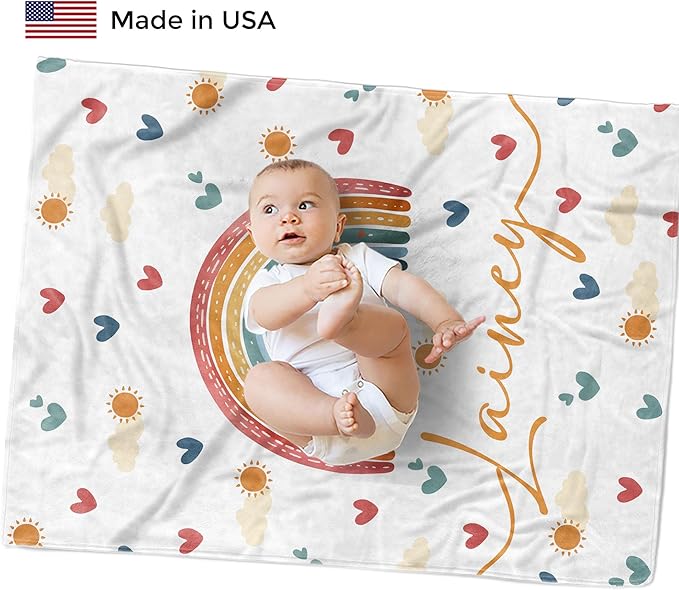 Custom Baby Blankets for Boys, Customized Baby Boy Gifts with Name, Personalized Baby Blankets, Soft Plush Fleece (Rainbow TM53)