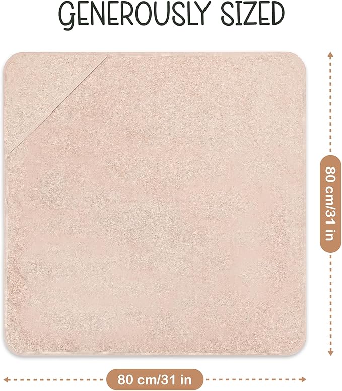 Organic Cotton Plush Woven Hooded Baby Towels, 31x31 Inches, Plush Bath Towels with Hood for Newborns and Kids, Girls & Boys (Blush, 31.4" L x 31.4" W)