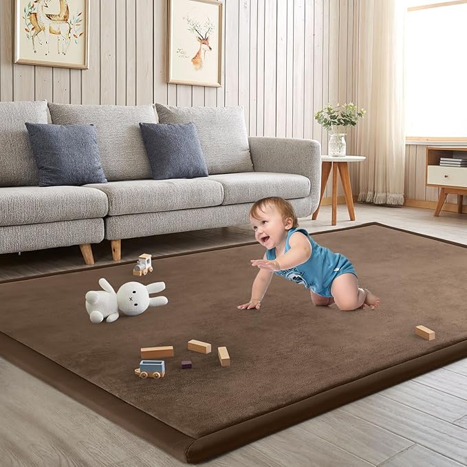Baby Play Mat for Floor Tummy Time Mat Nursery Muscle Area Rug Playroom Rug Tatami 65"*50" Memory Foam 1.3" Thick Crawling For Babies,Toddlers, Infants, Kids,Floor,Coffee
