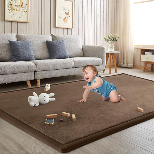 Baby Play Mat for Floor Tummy Time Mat Nursery Muscle Area Rug Playroom Rug Tatami 65"*50" Memory Foam 1.3" Thick Crawling For Babies,Toddlers, Infants, Kids,Floor,Coffee