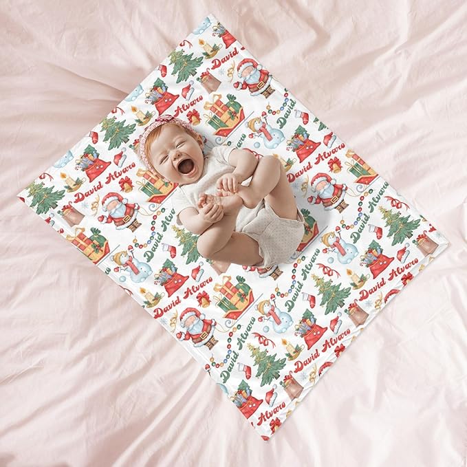 Ship Next Day - Custom Christmas Baby Blanket with Name | Multiple Styles Optional, Personalized Flannel Toddler Blanket, Christmas Swaddle for Boys & Girls, Xmas Decor Throw