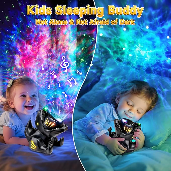 PIKOY Dinosaur Night Light & Sound Machine Baby | 22 White Noises+18 RGB Colors Galaxy Light Projector & Soothing Music | Bluetooth Speaker+Remote+Timer White Noise Machine | Dinosaur Gifts for Boys